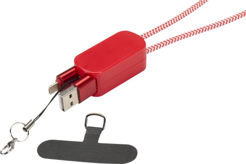 Anser recycled plastic smartphone lanyard with 27W 5-in-1 built-in cable - Detail1