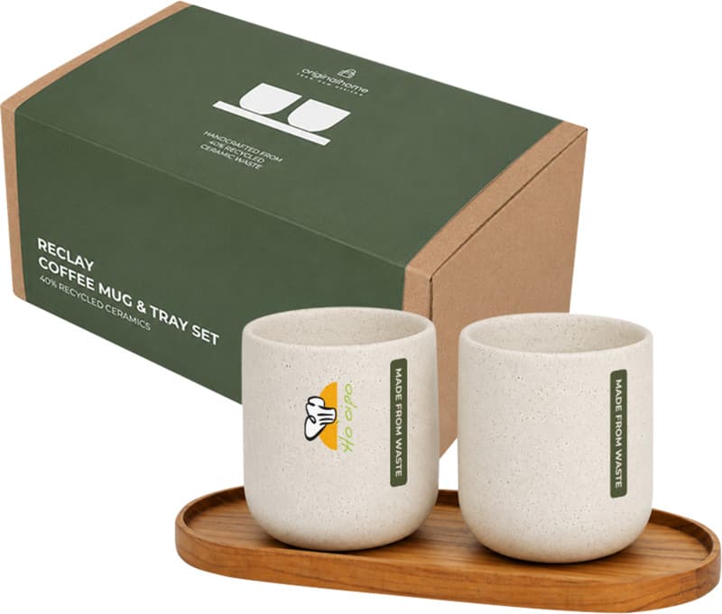 Originalhome oval wooden tray and 150 ml ceramic mug set - LogoY1