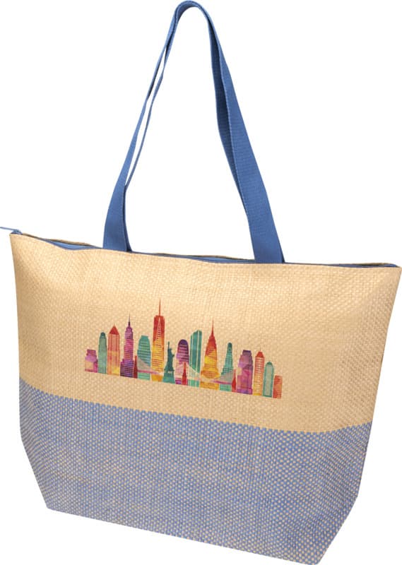 Rhythm straw paper large zipped tote bag 21L - LogoY1