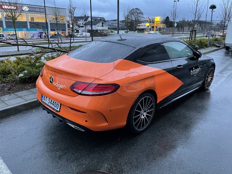 Car with matte vinyl wrap finish
