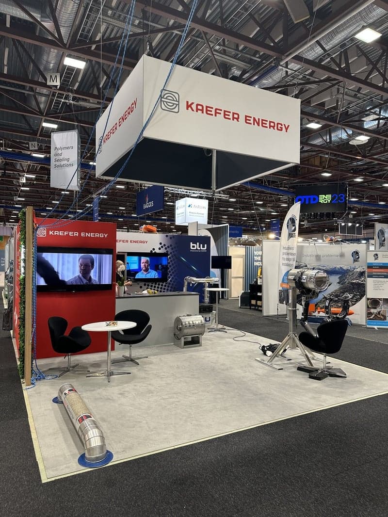 Exhibition stand with large format graphics and visual storytelling for seafood company at aquaculture trade fair