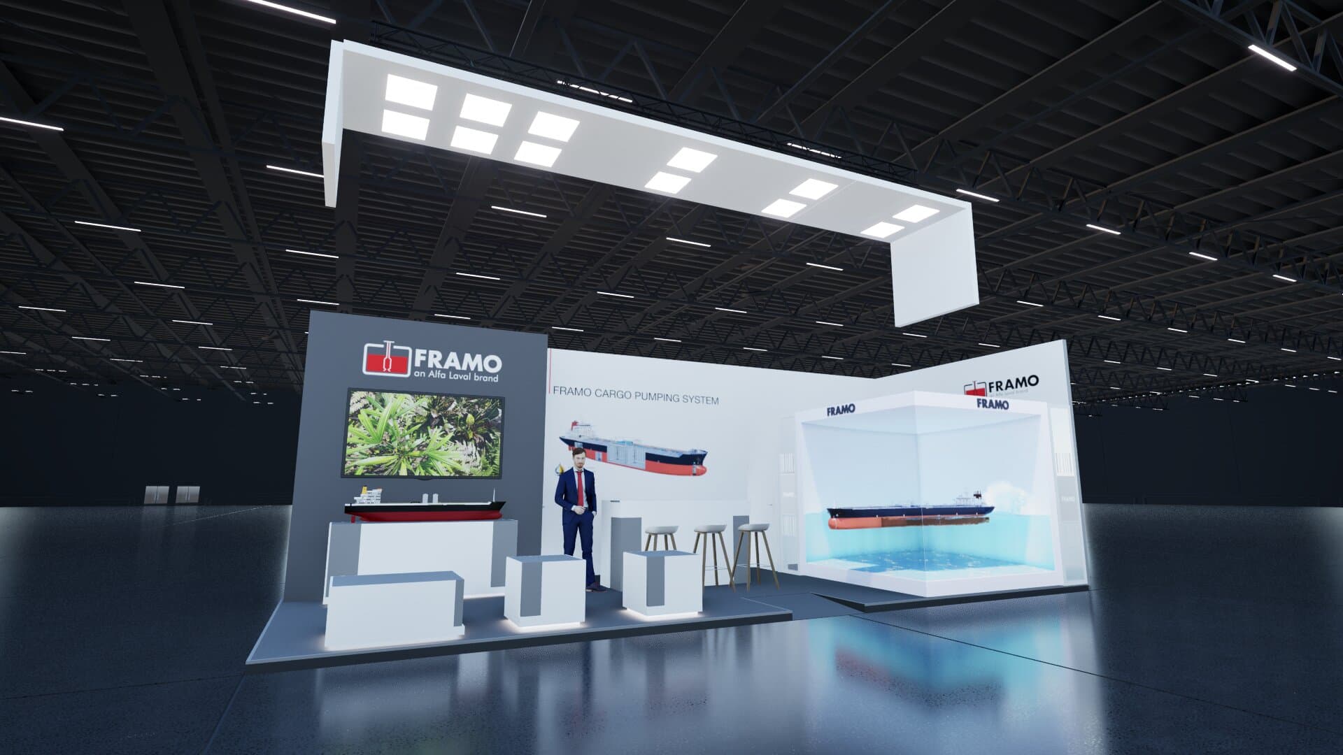 Messestand for Framo (Marin · Pumpesystem) designet av Show Off