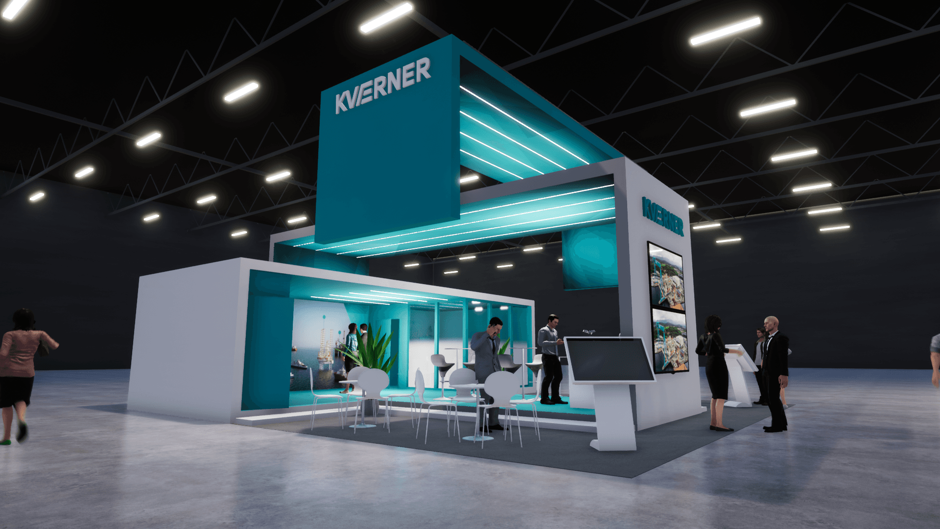 Exhibition stand concept for Kværner at ONS 2020 inspired by the STOREN crane